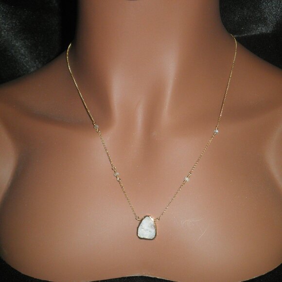Luna Norte 14K Gold Plated Necklace White Druzy Quartz - Picture 2 of 6